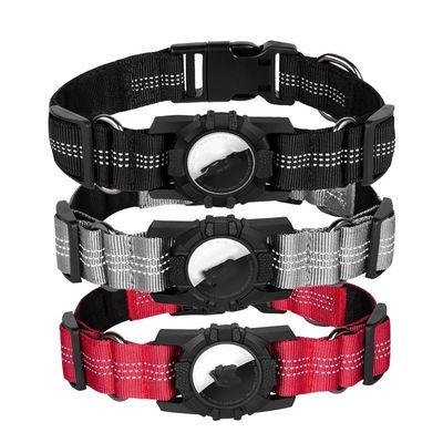 Good price Striped 100% Polyester Webbing airtag Dog Cat Collar Waterproof 2024 Reflective Waterproof Locator Anti-loss Pet Collar online